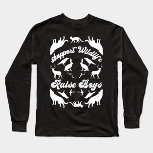 Support Wildlife Raise Boys, Mirrored Wild Animals Design Long Sleeve T-Shirt